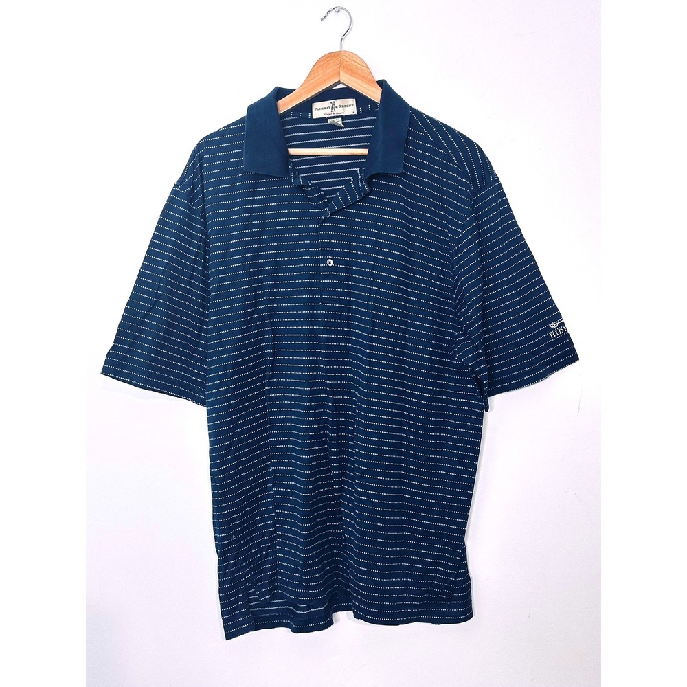 Fairway & Greene XL Golf Polo Shirt Blue Striped Hideaway Short Sleeve Cotton